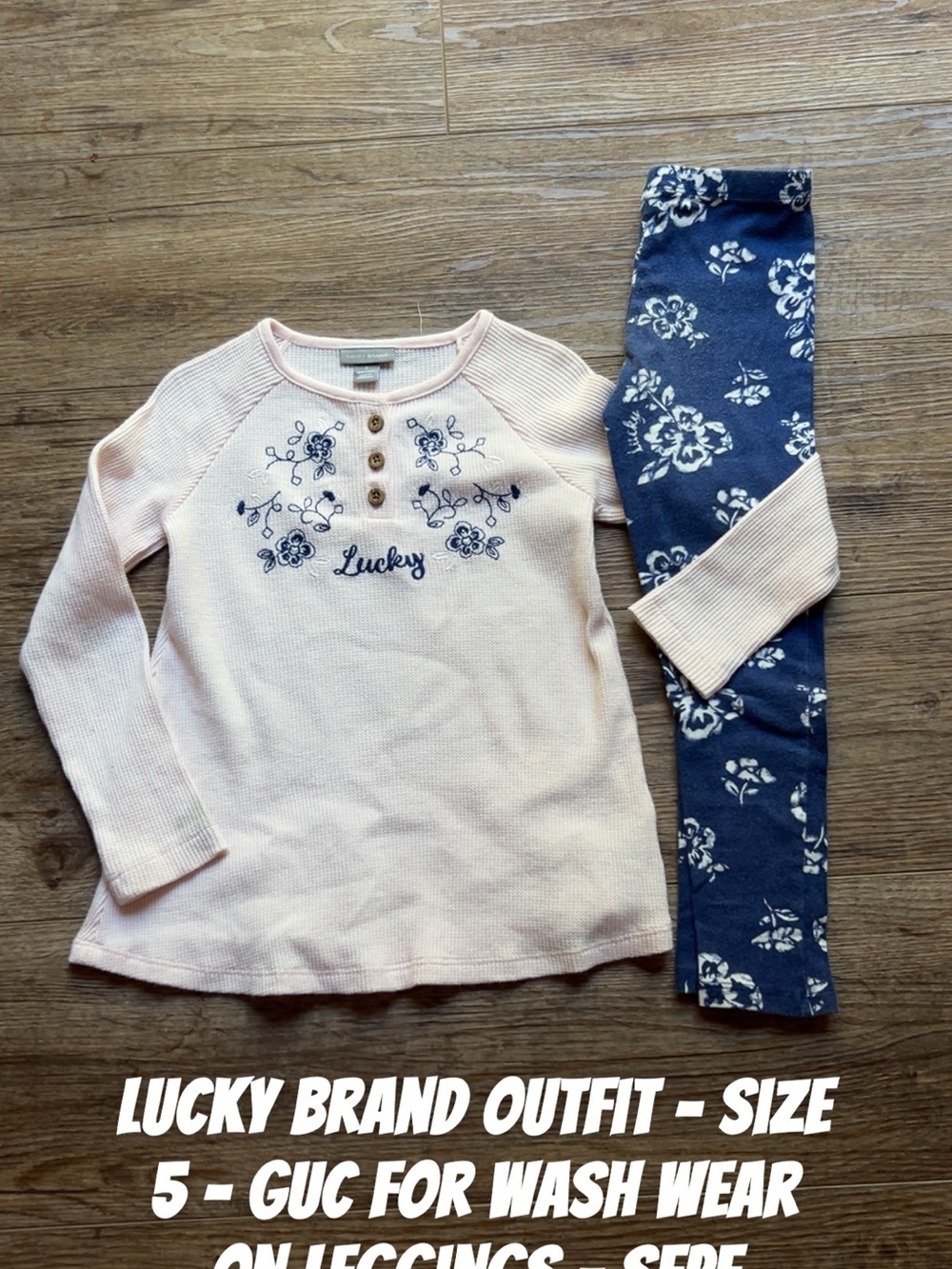 Lucky Brand Pink Embroidered Top with Navy Floral Leggings
